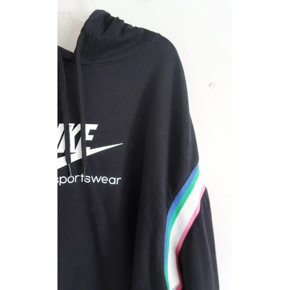 Nike Sportswear Black Hoodie with Striped Sleeves - Size XL